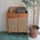 BohoBoho Luna Solid Wood & Rattan Shoe Cabinet, Walnut, 82x32x120cm