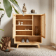 BohoBoho Costa Solid Wood & Rattan Shoe Cabinet, Natural, 90x36x110cm