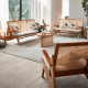 BohoBoho Rota Solid Wood & Rattan Loveseat, Walnut