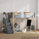 Boori Treehouse Kids King Single Loft Bed + Storage Staircase, Blueberry and Beech