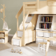 Boori Treehouse Kids King Single Loft Bed + Roof Frame and Storage Staircase with Tent Canopy, Beech