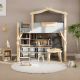 Boori Treehouse Kids King Single Loft Bed + Roof Frame and Ladder with Tent Canopy, Blueberry and Beech