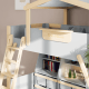 Boori Treehouse Kids King Single Loft Bed + Roof Frame and Ladder with Tent Canopy, Blueberry and Beech