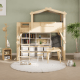 Boori Treehouse Kids King Single Loft Bed + Roof Frame and Ladder with Tent Canopy, Beech