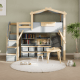 Boori Treehouse Kids King Single Loft Bed + Roof Frame and Storage Staircase with Tent Canopy, Blueberry and Beech