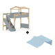 Boori Treehouse Kids King Single Loft Bed + Roof Frame and Storage Staircase with Tent Canopy, Blueberry and Beech