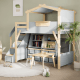 Boori Treehouse Kids King Single Loft Bed + Roof Frame and Storage Staircase with Tent Canopy, Blueberry and Beech