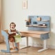 Boori Ergonomic Kids Desk (110cm) With Pegboard Hutch Package, Blueberry and Beech