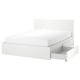 IKEA MALM Small Queen Bed With 2 Storage Boxes, High, White & Luroy