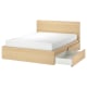 IKEA MALM Bed w 4 storage boxes, white stained oak veneer, Luroy 180x200cm