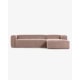 Kave Home BLOK 4-Seat Modular Sofa with Right Chaise, Corduroy, Pink