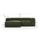 Kave Home BLOK 2-Seat Modular Sofa with Left Chaise, Corduroy, Green