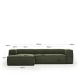 Kave Home BLOK 3-Seat Modular Sofa with Left Chaise, Corduroy, Green