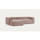 Kave Home Blok 3-Seat Modular Sofa with Left Chaise, Corduroy, Pink