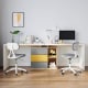 Linspire Slate Dual Study Desks and 2 Chairs Set, Grey & White & Yellow