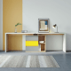 Linspire Slate Dual Study Desks and 2 Chairs Set, Grey & White & Yellow