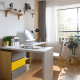 Linspire Slate Dual Study Desks and 2 Chairs Set, Grey & White & Yellow