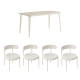 Linspire Warp Glass Top Dining Table with 4 Dining Chairs, Creamy White, 140x80x75cm