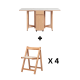Linspire Yumi Sintered Stone Table Top Foldable Dining Table & 4 Dining Chairs Set, Natural, Faux White Marble & Creamy White