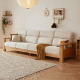 Linspire Mellow Solid Wood 4-Seater Sofa with Ottoman, Natural & White
