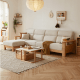 Linspire Mellow Solid Wood 4-Seater Sofa with Ottoman, Natural & White