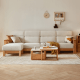 Linspire Mellow Solid Wood 4-Seater Sofa with Ottoman, Natural & White
