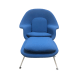 Eero Saarinen Womb Chair with Ottoman Replica, Blue