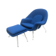 Eero Saarinen Womb Chair with Ottoman Replica, Blue