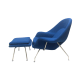 Eero Saarinen Womb Chair with Ottoman Replica, Blue