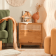 Solidwood Quartz Cherry Bedside Table with Rattan
