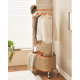 Solidwood Quartz Cherry Clothes Rack with Castors & Basket