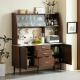 Solidwood Santa Rosa Sideboard with Sintered Stone Top & Hutch, 120x42x172cm, Walnut