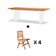 Solidwood Elvoraa Cherry Dining Table Set with 4 Chairs, 1.8m