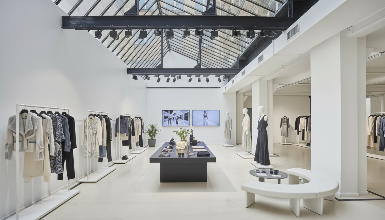 Luxury fashion showroom interior for brand presentations and appointments. Ideal fashion week.