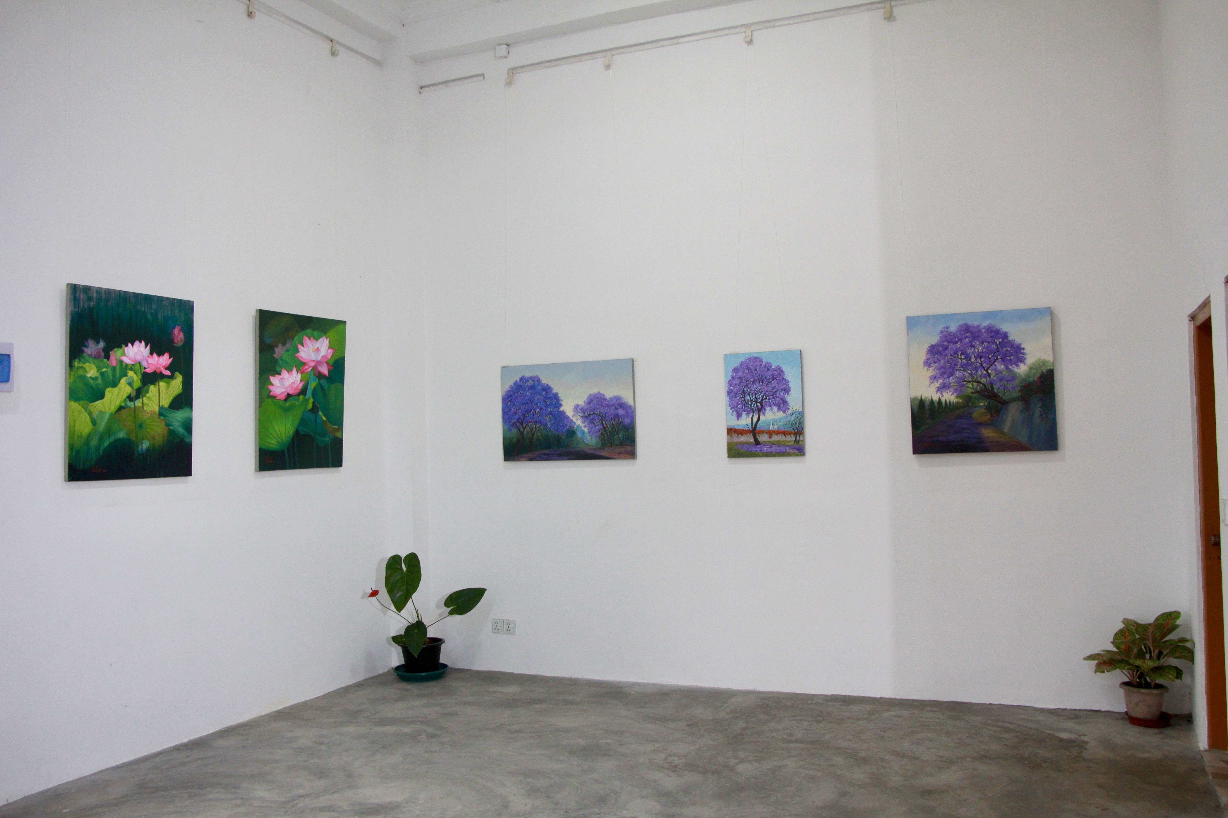 Lotus and jacaranda works on view