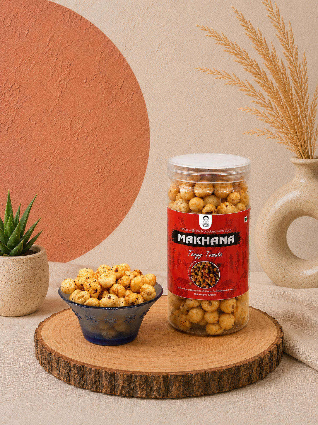 Tangy Tamato Roasted Makhana | Namkeen Snacks & Snacks | Healthy Snack | Cholesterol Free | Gluten Free | Rich In Protein Fiber | Roasted in Olive Oil - 70g Jar