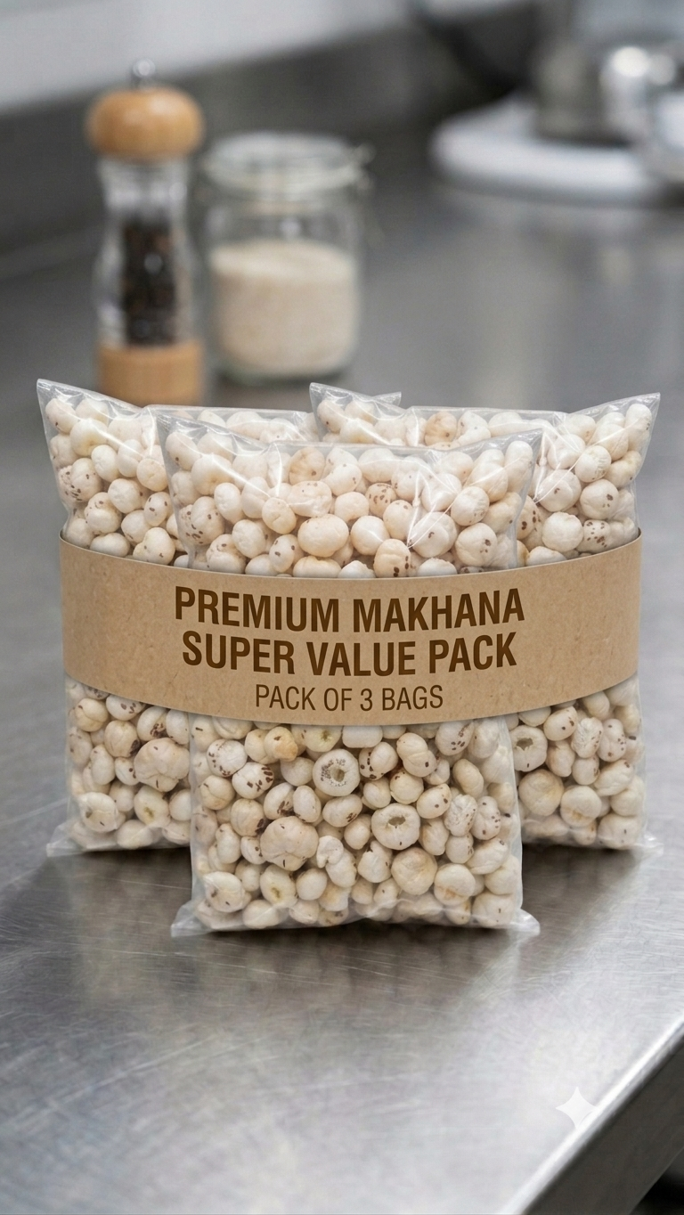 Phool Makhana 200g | Pack Of 3 | Premium Quality | Hand-Picked | Fresh | Clean | Fit For Fasting | Uniform Size | Healthy | Superfood Snack | Gluten-Free | Plant-Based Short Description