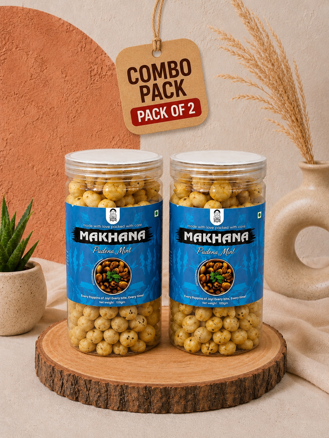 Pudeena Mint Roasted Makhana | Namkeen Snacks & Snacks | Healthy Snack | Cholesterol Free | Gluten Free | Rich In Protein Fiber | Roasted in Olive Oil - 70g Jar | Pack of 2