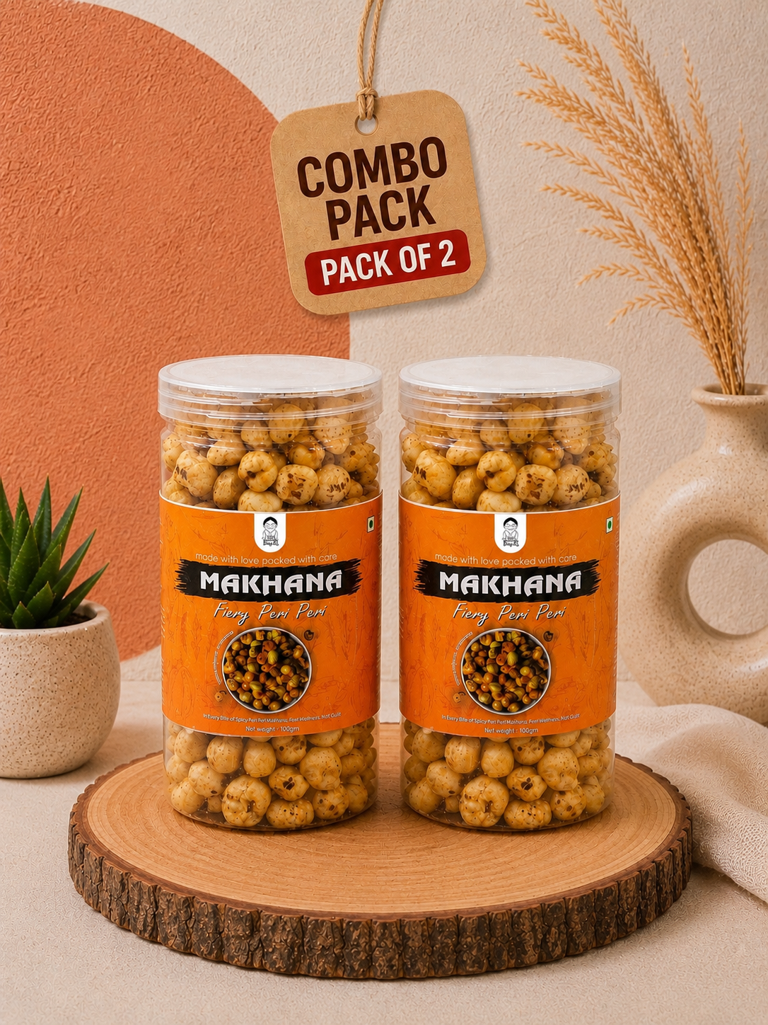 Fiery Peri Peri Roasted Makhana | Namkeen Snacks & Snacks | Healthy Snack | Cholesterol Free | Gluten Free | Rich In Protein Fiber | Roasted in Olive Oil - 70g Jar | Pack of 2