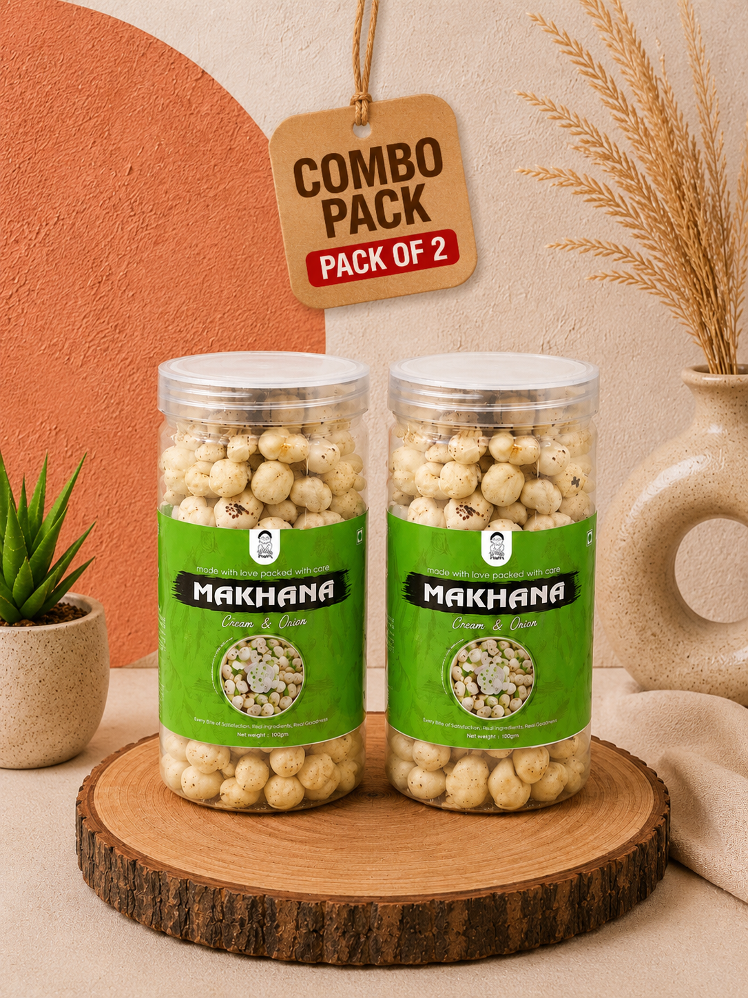 Cream & Onion Roasted Makhana | Namkeen Snacks & Snacks | Healthy Snack | Cholesterol Free | Gluten Free | Rich In Protein Fiber | Roasted in Olive Oil - 70g Jar | Pack of 2