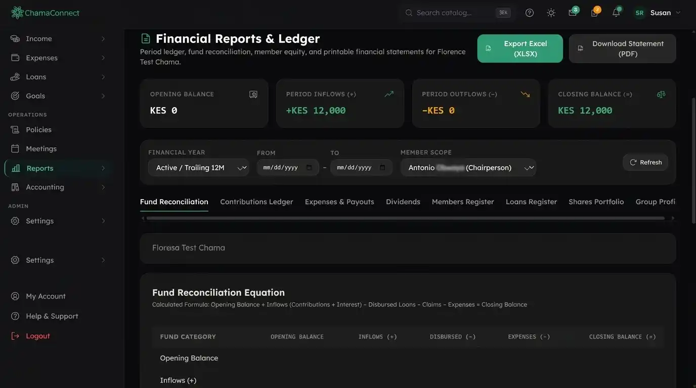 regenerate chama reports on chamaconnect.webp chamaconnect screenshot on generating chama reports