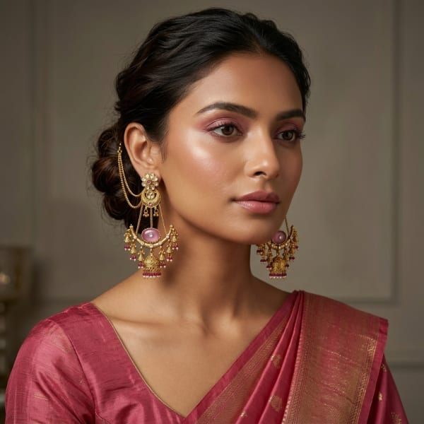AI Model for Elegant Kashmiri Pink Earrings