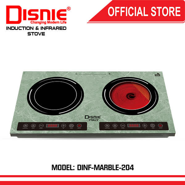 Disnie DI-INF-204 marble top double burner electric stove with one induction and one infrared cooking zone