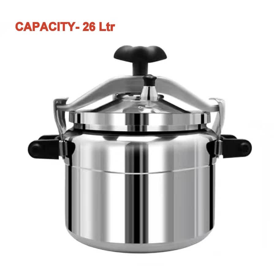 Stainless steel 26L commercial super large pressure cooker with secure locking lid and side handles