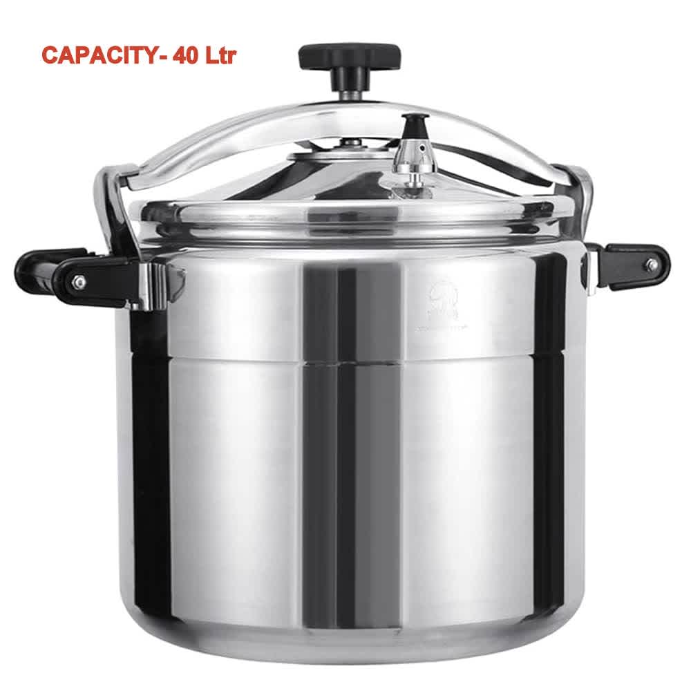 Stainless steel 40L commercial super large pressure cooker with screw-locking lid, pressure regulator and dual side handles