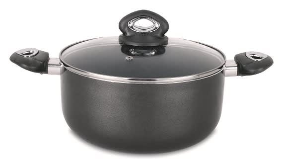 Disnie black 30 cm marble-coated non-stick casserole with induction bottom, glass lid and dual side handles