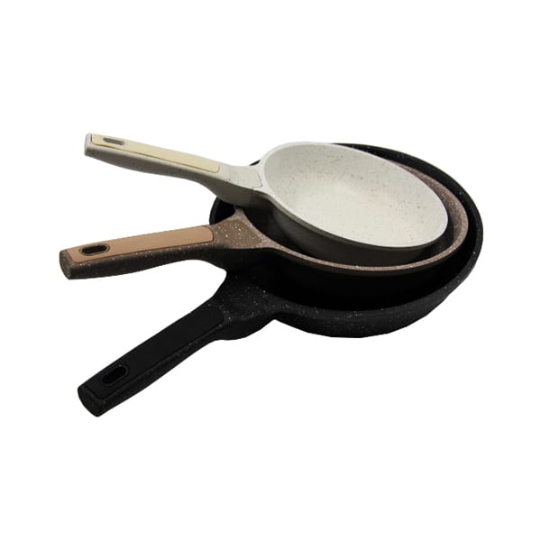 FESSLE marble induction fry pan set with 20 cm cream, 24 cm brown and 28 cm black frying pans