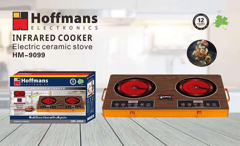Hoffmans HM-9099 Double Infrared Cooker with dual burners, ceramic glass surface and smart touch control