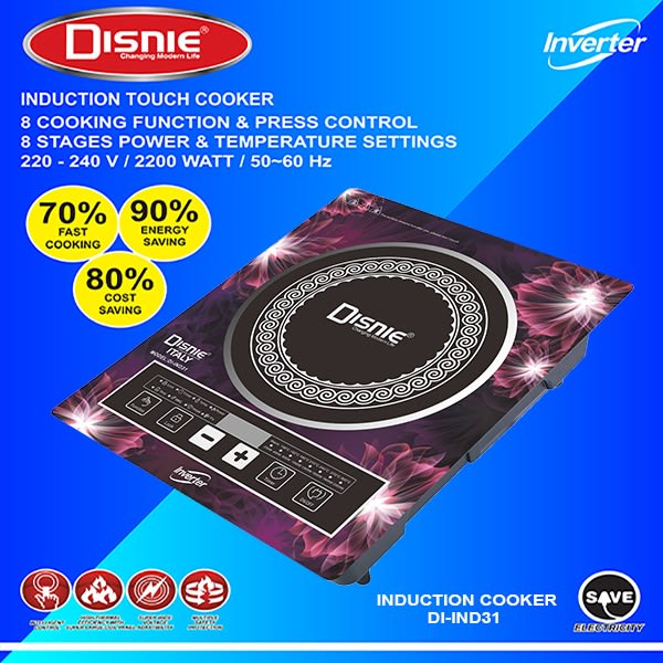 Disnie DI-IND31 2200W energy-saving electric induction stove with touch-control panel and crystal cooking plate