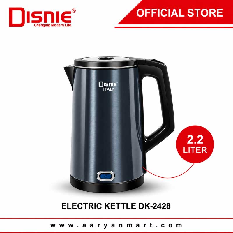 Disnie DK-2428 2.2 liter dark grey double-wall electric kettle with automatic shut-off and boil-dry protection